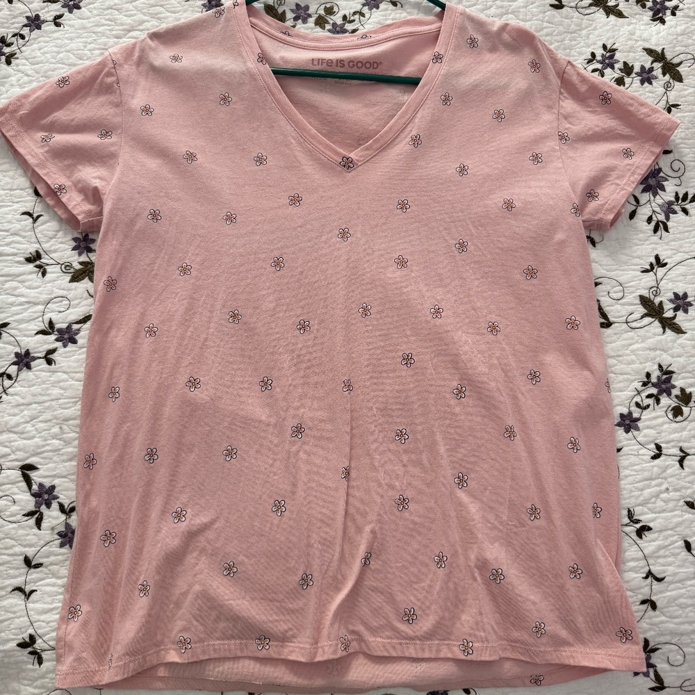 Life is Good Pink Daisy T-Shirt Sz Med